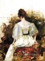Porträt einer Frau das weiße Kleid William Merritt Chase